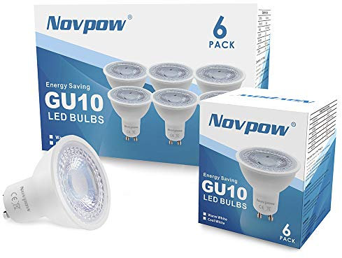 novpow GU10 LED Light Bulbs, 6W 450LM Warm White 3000K Track Spotlight Bulb AC 220-240V Equivalent for 50W Halogen Lamp 38° Beam Angle 6 Packs No Dimmable Energy Class A+