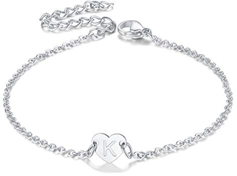 FaithHeart Edelstahl Damen Armbänder mit Buchstabe Anhänger K Mädchen Herz Armband mit Geschenkebox für Valentinstag Geburtsstag