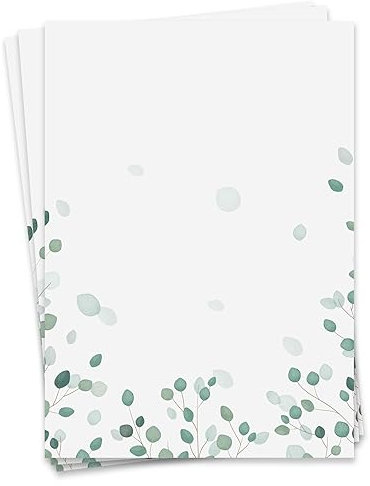 Briefpapier Set Eukalyptus I 50 Blatt Motiv-Papier im DIN A4 Format I Grün I Natur-look I Verwendbar als Einladung, Geburtstagskarte oder Valentinskarte I dv854