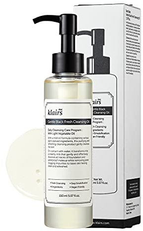 DearKlairs Gentle Black Fresh Cleansing Oil, a light and spreadable texture, only 6 ingredients (5.07 Fl Oz)