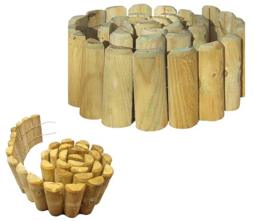 PSB Rotolo di legno tradizionale da 1 m, naturale, per giardino, prato, sentiero, recinzione, aiuole, grandi o piccole, trattato, con chiodini