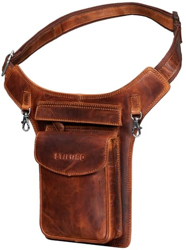 STILORD 'Frankie' Hüfttasche Leder Brusttasche Cross-Body Bag Bauch Tasche Vintage Gürteltasche für Herren Damen Brusttasche Echtleder, Farbe:Kara - Cognac