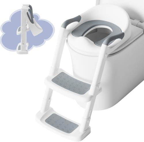 DEANIC Toilettensitz Kinder mit Treppe, Töpfchen mit Leiter,PU Gepolstert, Toilettenaufsatz für Kinder ab 1-7 jahre, Klositz für Kinder 38-47cm (Grau)