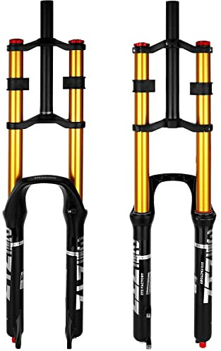 splumzer Fahrrad Federgabel 26/27.5/29 für Mountainbike DH Air Double Shoulder Downhill Abseilen Stoßdämpfer Straight Tube Ultralight Fahrrad Stoßdämpfer Zugstufeneinstellung (Gold, 27,5 Zoll)