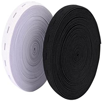 Simpleelove 2 rollos de cinta de goma con ojal de 5 m para manualidades, color blanco y negro (15 mm)