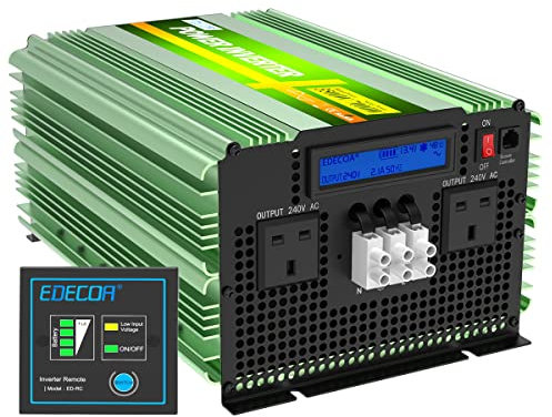 EDECOA 3500w Off Grid Inverter 12v to 240v Pure Sine Wave 7000w Peak Solar Vehicle High Power Voltage Converter DC to AC with New UK Outlet