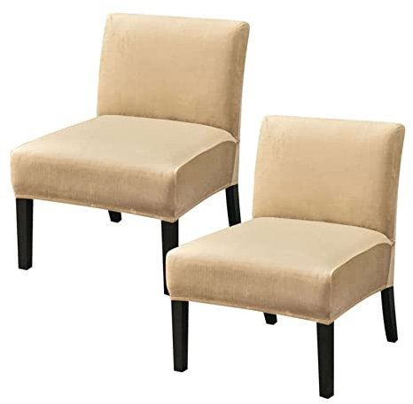 CEKTOYS Sesselhussen Ohne Armlehnen, Stretch Weich Samt Husse Überzug ​für Clubsessel Sofabezug Freizeit Sesselbezug Abnehmbare Husse Für Cafe Stuhl Sessel Für Wohnzimmer Hotel-Beige-2-Stck