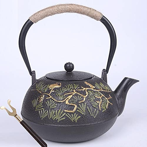 Olla de Hierro Fundido Rosefinch sin Recubrimiento del Sur de Japón Juego de té Kung Fu de Olla de Hierro con Tenedor Gratis-Ver Tabla