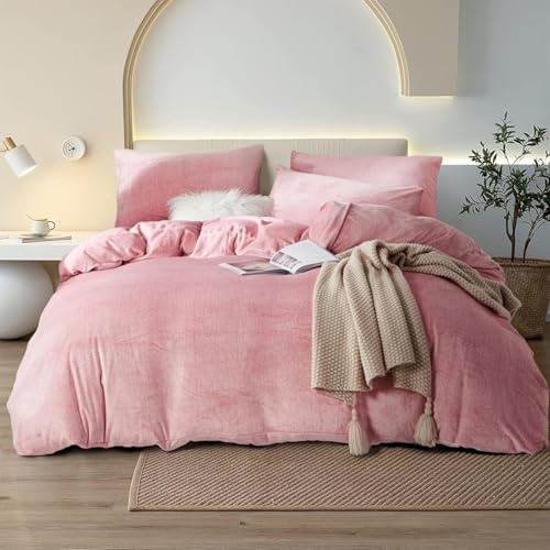 YASMENG Calda Copriletto Singolo Biancheria da Letto Invernale, 155 x 220 cm, Rosa Soffice, Super Morbida, di Alta Qualità, con Chiusura Lampo e 2 Federe 80 x 80 cm