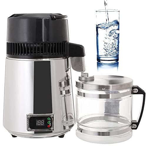 RETRIN Destilador de Agua 4L Acero Inoxidable Purificador de Agua con Jarra de Vidrio 1L/H Máquina de Agua Destilada para Hogares Laboratorios Industrias,220V