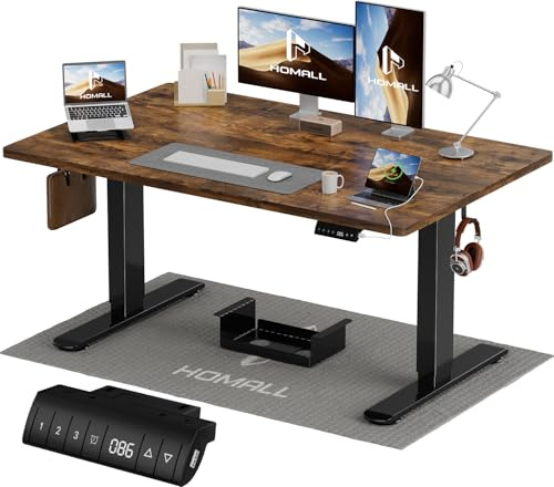 Homall Höhenverstellbarer Schreibtisch 120x70cm mit USB-A Ladeanschluss, Elektrischer Schreibtisch mit Kabel Management Tray, Standing Desk mit 3 Memory Funktion, Computertisch Braun