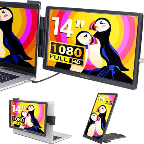 ELECROW Portable Monitor, 14 Inch FHD 1920 x 1080 External Monitor CrowView Second Screen Portable Monitor Compatible with Multiple Systems and Laptops 13''-16.5''
