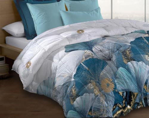 Le linge de Jules Couette Microfibre 220x240 - Imprimée Double-Face - Fibre Creuse 550 grs/m2 - Ginko