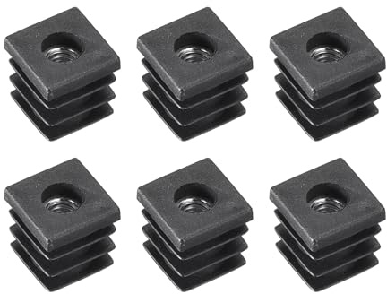 QUARKZMAN 6pz Inserti per Tubi Quadrati con Filettatura M6 Spina Plastica | Nera, Inserto per Rotelle Tappi Sedia Gambe Mobili, per Tubi Quadrati 0,63x0,63 OD