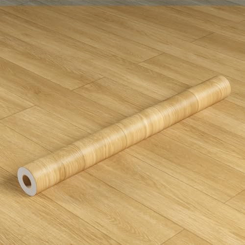 Oxdigi Revêtement de sol en PVC autocollant 3 m² - Aspect bois - Pour porte d'entrée, salon, cuisine, balcon, salle de rangement, découpable, 0,6 x 5 m - Bois naturel