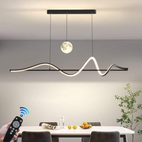 RuiRfh Kronleuchter Moderne LED für Esszimmer Dimmbar 3000k~6500k Fernbedienung Schwarz Spiralförmige Pendelleuchten 50w Höhenverstellbare Hängelampe für Glaslampenschirm Kücheninsel Restaurantlampe (