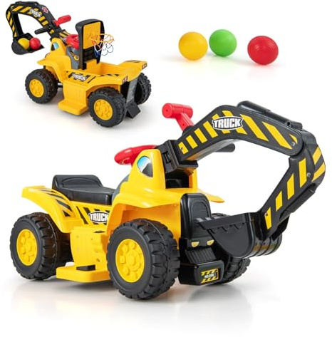 RELAX4LIFE Escavatore Elettrico per Bambini, con Benna Regolabile, Vano Nascosto, Suoni, Effetti Sonorie Canestro Nascosto e 3 Basket, per Bambini, Portata di 25KG, 2 Anni+ (MODELLO 2)