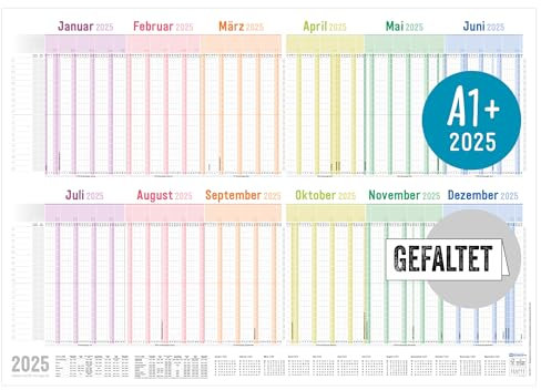 Häfft® Urlaubsplaner Mitarbeiter 2025 A1+ Rainbow für 20 Personen - Großer Team-Urlaubsplaner/Projektplaner, Wandkalender, Personalplaner, Wandplaner - nachhaltig & klimafreundlich