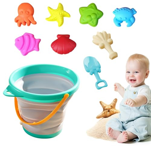 ACAREY Strandspielzeug Set, Sandspielzeug Faltbarer Strandeimer Eimer Sandförmchen Für Kinder, Sandkasten Spielzeug Wasserspielzeug Sandschaufel Sandeimer Für Sandkasten Pool Camping (Grün Set)