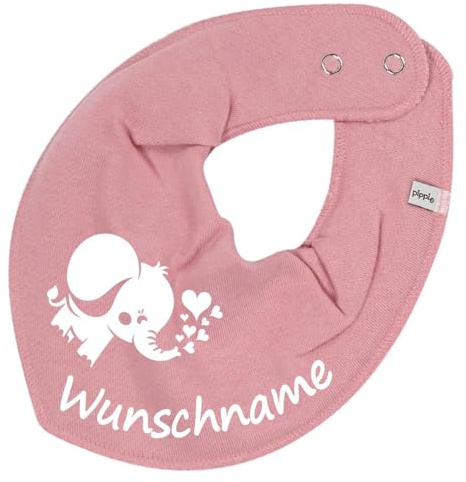 HALSTUCH mit Namen oder Text personalisiert für Baby oder Kind aus Baumwolle in Einheitsgröße Elefant altrosa