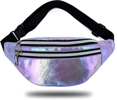 Bauchtasche Mode Damen,Holographische Fanny Pack wasserdichte Neon-Reise-Gürteltasche Bauchtasche Damen,Verstellbarer Gurt Hüfttasche für Runing, Wanderung und Outdoor-Aktivitäten (Lila)