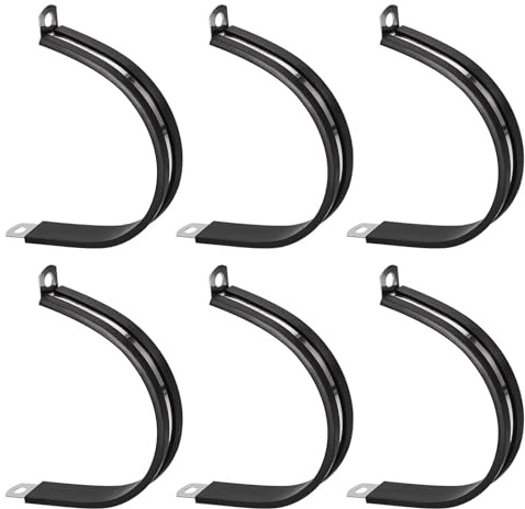 Unifizz 6Pcs 2-3/8 Inch(60mm) Cable Clamp, Rubber Cushioned Insulated Clamp 304 Stainless Steel R Shape Bracket Metal Hose Clamp Tube Holder for Pipe Wire Tube
