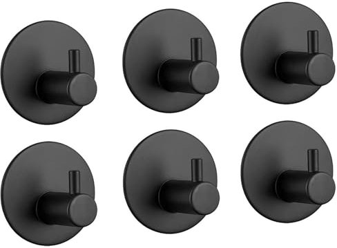 LYLIN Haken Selbstklebende, Selbstklebende Handtuchhaken Handtuchhalter ohne bohren, Wasserfest Edelstahl Wandhaken Bademantelhaken Klebehaken für Bad Toilette Küche (Matt Schwarz, 6 Stück)