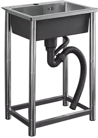haiyusm Lavandino da Esterno Acciaio Inox Cucina 1 Vasca Lavabo Commerciale Autoportante Lavello in Freestanding Multifunzione Professionale per Ristorante Garage (45×40cm,A)
