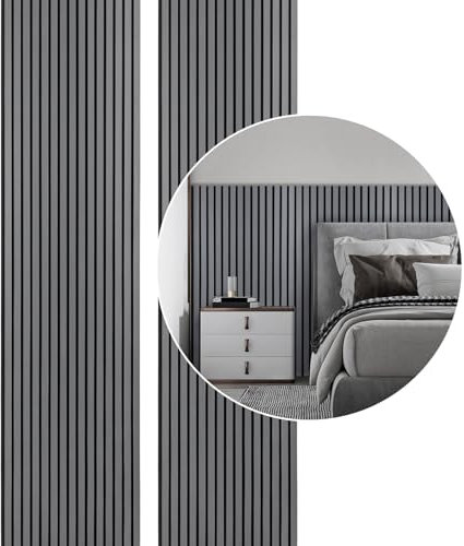 ISOISL Akustikpaneele 1,44㎡ - 2er Set 120x60cm Wandpaneele Holz 3D Wandpaneele Grau Wall Panels Holzpaneele Wand für Flur Wohnzimmer Innenwanddekoration
