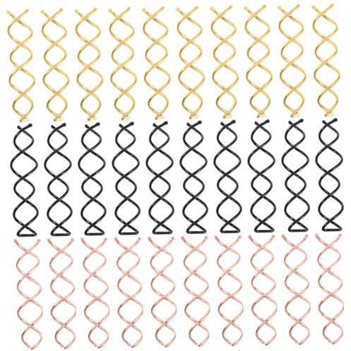 PAMINGONO 30pcs Spiral Hairpin Bun Maker Hair Barrette Twist Bobby Pins Hair Styling Tools for Women Diy Hairdos Black, Gold, and Rose Gold for Daily Use