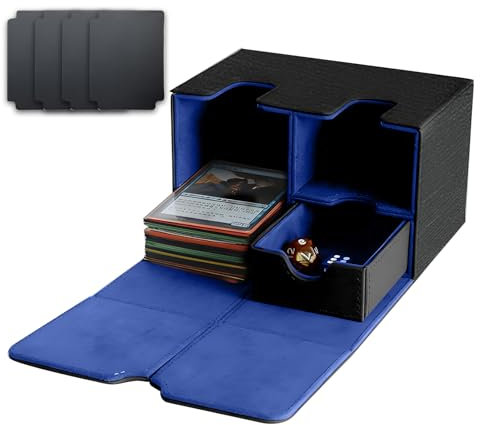 YWNYT Kartendeckbox für MTG Commander, Doppelkarten-Deck-Box mit Würfeltablett für 200+ Hülsenkarten, Leder Magnetische Kartenaufbewahrungsbox für MTG CCG TCG Magic Cards (Blau)