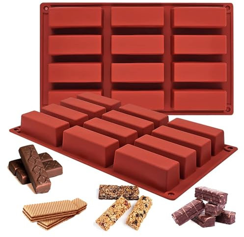 2 Pieces Silicone Granola Bar Moulds,12 Cavity Rectangle Silicone Granola Bar Moulds,Cavity Chocolate Moulds,Energy Cereal Bars Mould,BPA Free Silicone Moulds,for Truffles,Chocolate,Brownies,Soap