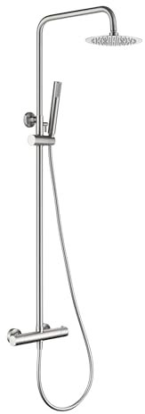 MICE Thermostatische Duschsäule, Badstange mit Thermostatarmatur aus Edelstahl und Messing, Badarmatur (gebürstetes Nickel)