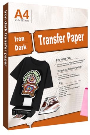 Uadme Transferpapier für Dunkles Textil, 20 Blatt A4 Inkjet T-Shirt Transferfolie, Transferpapier zum Aufbügeln, Einfache DIY-T-Shirts, Tragetaschen, Kissen, Schürzen