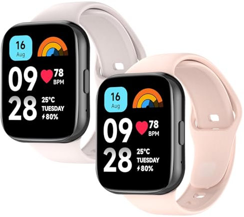 WD&CD 2 Pezzi Cinturino Compatibile per Xiaomi Redmi Watch 3 Active Bianco Avorio+Rosa, Braccialetto di Ricambio Silicone Sportivo Cinturino