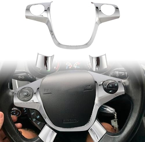 Blueshyhall Adesivo decorativo per volante per auto, compatibile con F&ord F-ocus MK3 2012-2014/K-uga 2013-2015, adesivo per volante auto, rivestimento interno (argento)
