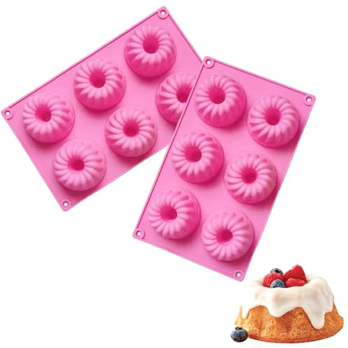 Weenwill Gugelhupfform Silikon,2 Stück Mini-Gugelhupfform mit 6 Mulden zum Backen,Gugelhupfforms Klein,Mini Gugelhupfforms Silikon für Cupcakes,Muffins,Pralinen und Mehr