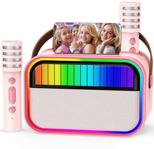 Ankuka Karaoke Machine for Kids Adults, Kids Toys for 3-12 Years Old Girls Birthday Presents, Portable Recording Devices Karaoke Speaker with 2 Microphones Girls Gifts for Girls Party Christmas (Pink)