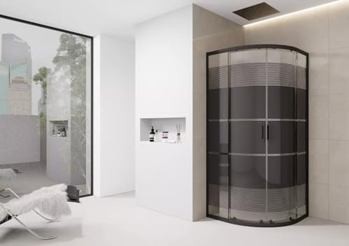 Quadrant Shower Enclosure Black Screen Print Walk in 700mm Cubicle Sliding Door Entry (700mm x 700mm Shower Enclosure)