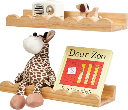 GIEANOO Estantes flotantes de guardería Juego de 2 estantes de pared de madera de pino macizo natural de 40 cm para la habitación de los niños, la habitación de los niños pequeños, la habitación de