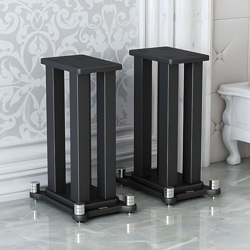 2er-Set lautsprecherständer, Stahlrahmenstütze Lautsprecher Stand für Lautsprecher mit bis zu 40KG, Vibrationsabsorbierendes MDF-Design, Verbessern Sie die Klangqualität (Black, 70cm)