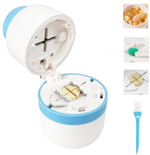 Pill Cutter, Stainless Steel Blade Pill Splitter with 1/2 & 1/4 Cutting, Airtight Storage Container, Portable Pill Cutters for Small or Large Pills(Blue)