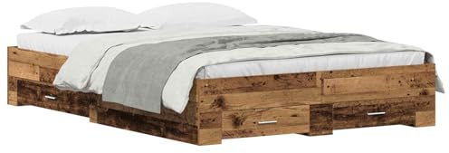 vidaXL Estructura de Cama con cajón Madera Vieja 140 x 190 cm, Base de Cama Moderna y Minimalista, diseño Rectangular, Madera ingeniera, solución Que Ahorra Espacio