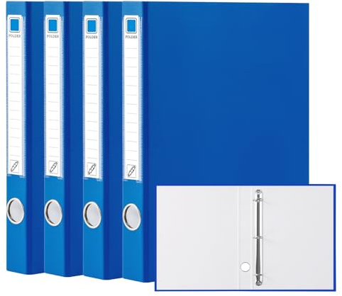 Hotyin Ringbuch A4, 3 D-Ringordner, 45mm Rückenbreite, 4 Stück Ringbuchordner, Kunststoff Aktenordner für Büro, Schule, Zuhause (Blau)