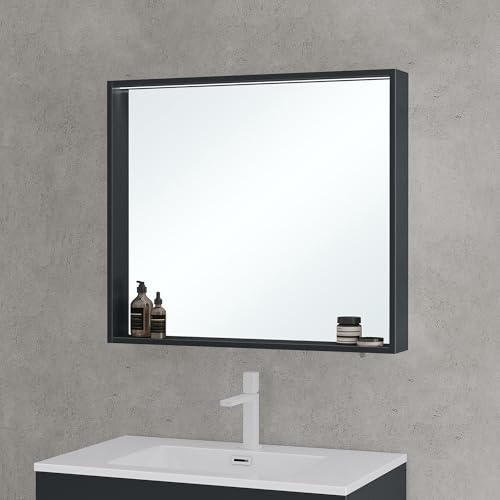 Mai & Mai Spiegelschrank Bad mit Beleuchtung Hängeschrank 80x12x70 cm | Badezimmerschrank Badezimmerspiegel Anthrazit matt, 5mm Kupferfreier HD Silber-Spiegel, Spiegelschrank-01