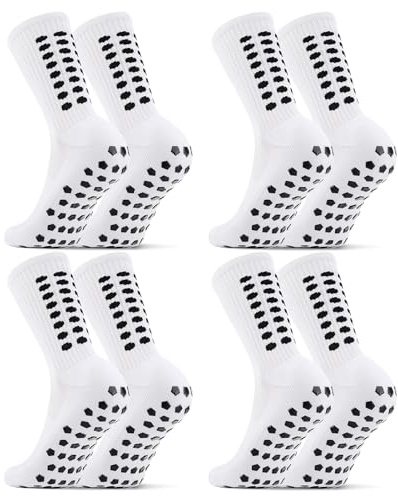 Zuimei 4 Pairs Non Slip Football Socks Athletic Sports Socks with Rubber Dots for Soccer Running Hiking Yoga, L, White