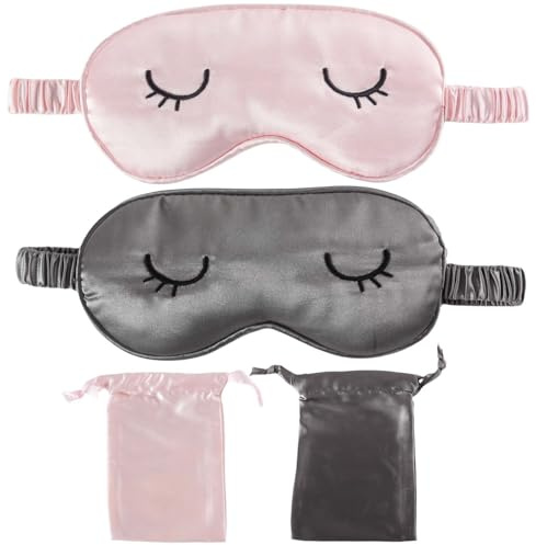 4 sovmask kvinnor (rosa och grå) – ultrabekväm nattmask för kvinnor/män, ljusblockerande, andas – även lämplig för barn