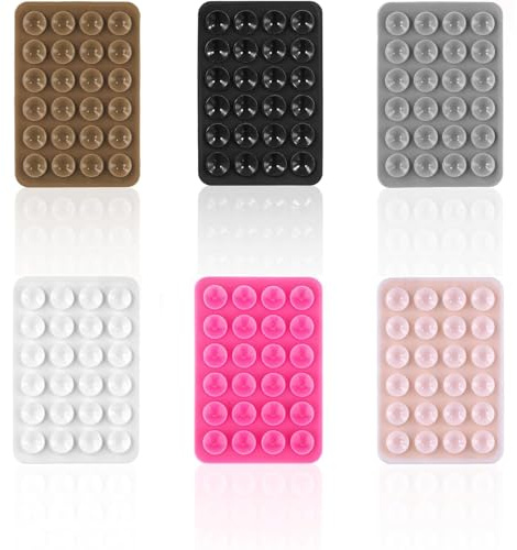 6 Stück Silikon Saugnapf,Handy Kleber Rückseite Saugnapfs,Saugnapf Aufkleber,Saugnäpfe Handy,Anti-Rutsch-Handyhalter Tragbare abnehmbare Handys Halterung(Braun+Schwarz+grau+Weiß+Rose+Hellrosa)