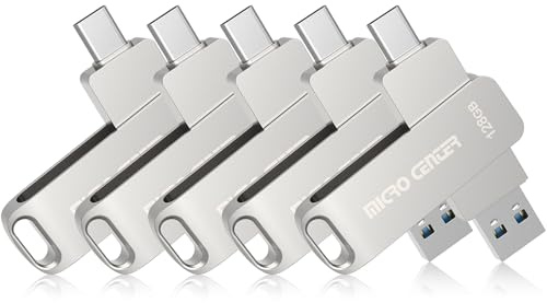 Micro Center SuperSpeed 5 Pack 128GB Dual USB 3.2 Gen 1 Type-C Thumb Drive, OTG Type A Swivel Metal Flash Drive Memory Storage Stick for Android Phones Tablets Mac Laptop