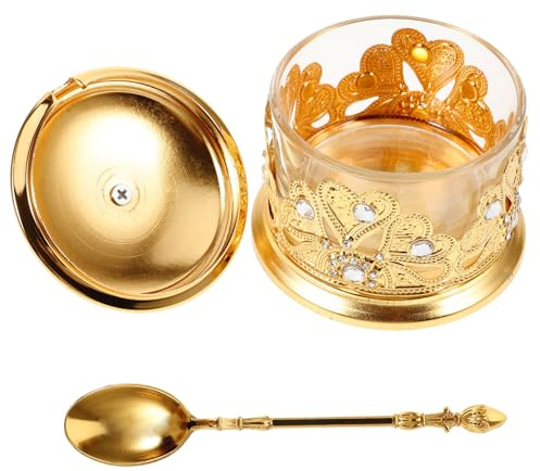 SOLUSTRE Azucarero Metálico Dorado con Diseño Tarro Multiusos para Especias y Condimentos Tapa para Cocina Gran Capacidad para Hogar y Hostelería